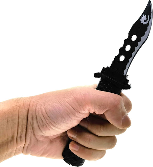 3pcs Retractable Fake Knife Realistic Toy Plastic Prop Black Dragon Pattern Handle Dagger Drop Point for Halloween Fools Day Party Cosplay Joke Ga...