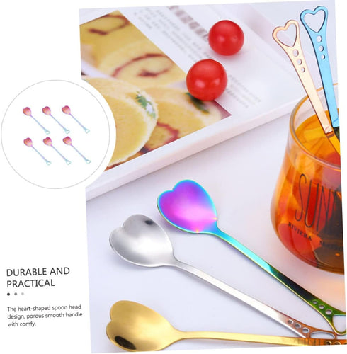 6pcs Stainless Steel Heart Shaped Spoon Demitasse Spoons Pudding Spoon Valentines Day Spoons Yogurt Spoon Small Dessert Spoons Mini Condiments Met...