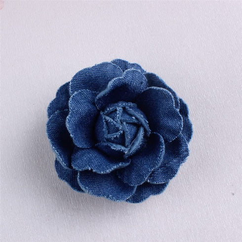 Denim Flower Brooch Blue Denim Flower Hair Clips Blue Jeans Flower Hair Pins BW21 (Dark Blue)...