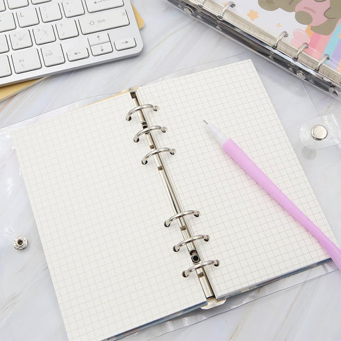 2 Pcs A6 Binder Notebook,Cartoon Bear 6 Ring Loose Leaf Small Diary Journal Planning Notepad Pocket Notebook with Transparent PVC Cover Gift for K...