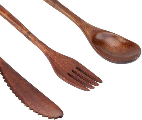 3Pcs Wooden Spoon Fork Knife Cutlery Set, Japanese Reusable Wooden Bamboo Cutlery Set...