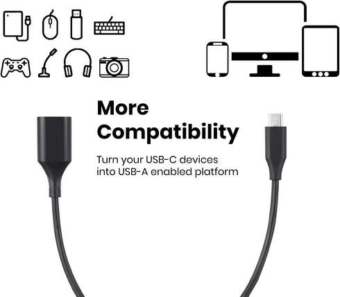 Perixx PERIPRO-403 USB Type-C Male to USB-A Female 1ft. Cable - USB2.0 Spec for Keyboard and Mouse Connection with Smartphone, Laptop, and Tablet ...