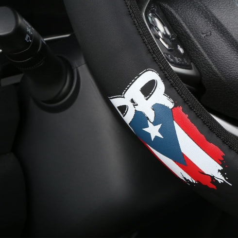 Car Leather Steering Wheel Cover Compatible with Puerto Rico,14.5-15 Inch Black Universal Leather Covers Breathable Anti-Slip Steering Wheels Acce...