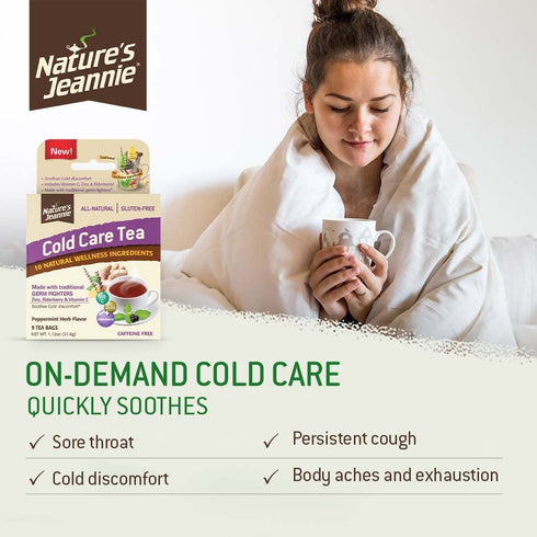 Nature's Jeannie Cold Care Tea - Peppermint Herb Flavor - 9 Tea Bags - Soothes Cold Discomforts with Zinc, Vitamin C, Elderberry, & Traditional Na...