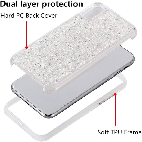 Compatible with iPhone Xs Max Case, Women Glitter Shells Foil Sparkle Hard Back Cover with TPU Bumper Protective Phone Bling Case for iPhone Xs Ma...