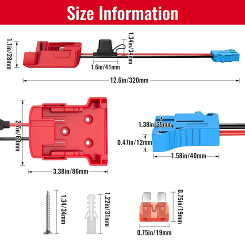 Power Wheels Adapter for Milwaukee M18 Battery with Wire Harness Connector Compatible with Peg-Perego Children Ride-on Car, 12AWG Wire with 40A Fu...