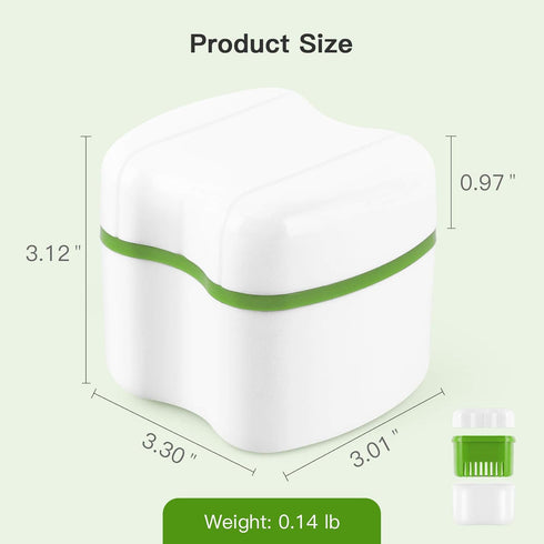 Denture Cup Bath Box Case with Strainer Basket, Dental Retainer Case Soaking Container Denture Cleaning Cup for Upper and Lower(Light Green)...