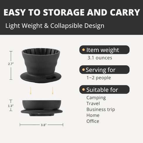 Collapsible Coffee Dripper, Portable Basket Pour Over Coffee Maker, Silicone Reusable Single Cup Maker(1-2 Cup) (Gray)...