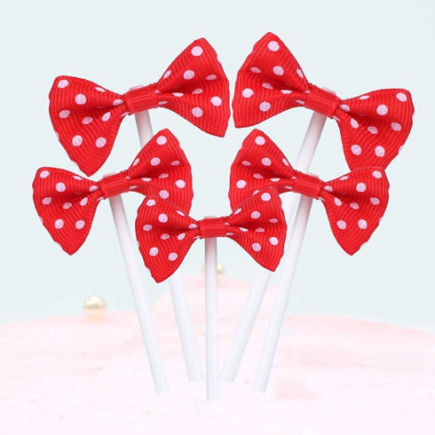 NMAS Bowknot Cupcake Topper 20 PCS Red with Dots, Children's Birthday Baby Shower Party Bow Dots Cupcake Toppers Cake Decoration Supplies...