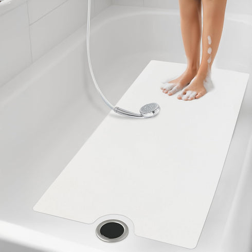 Peel and Stick Bathtub Mat - White Adhesive Vinyl Anti Slip with Drain Cut Out - Non Slip Shower Bath Mat - Extra Long Bathroom Accessory for Wet ...