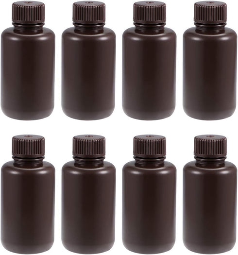 uxcell Plastic Lab Chemical Reagent Bottle 100ml/3.4oz Small Mouth Sample Sealing Liquid Storage Container Brown 8pcs...