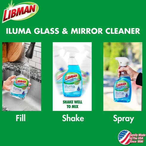Libman Iluma Glass & Mirror Cleaner | Household Cleaning Products | Cleaning Supplies | Refillable Bottle | Glass Cleaner Spray | 24 fl oz Window ...