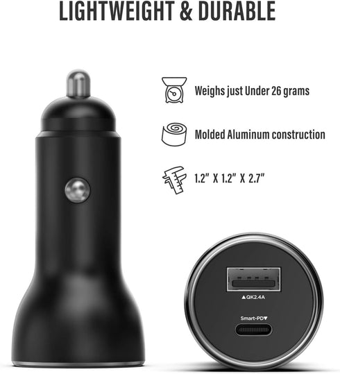 PD Compatible with iPhone 12/13/14 Car Charger - Apple Certified USB C to Lightning Cable (Ultra-Fast Charging) Dual Port Vehicle Adapter for iPho...