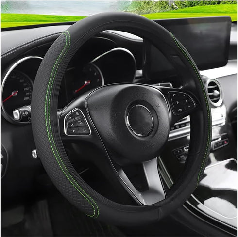 LoyaForba Leather Car Steering Wheel Cover, Elastic Breathable Anti-Slip Steering Wheel Protector, Car Interior Accessories for Men Women, Univers...