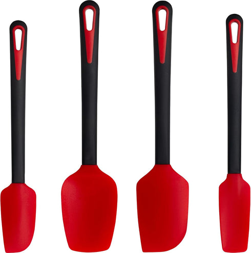 Silicone Spatula - Heat Resistant Rubber Spatulas for Cooking & Baking - Set of 4 - Red & Black...