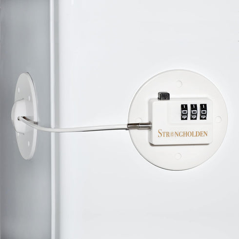 Refrigerator Lock Combination, Child Proof Fridge Lock Combo, Freezer Lock Child Proof - Take Care of Your Family with Fridge Locks for Kids by Strongholden - No Keys Needed (White & Round)