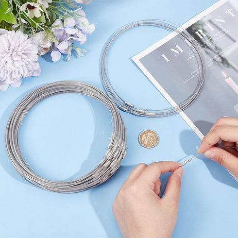 UNICRAFTALE 80pcs 17.5inch Darkgray Stainless Steel Wire Choker Necklace with Brass Screw Clasp, DIY Jewelry Making, 14.5mm Diamater...