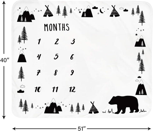 Baby Monthly Milestone Blanket Boy - Bear Newborn Month Blanket Unisex Neutral Personalized Shower Gift Woodland Nursery Decor Photography Backgro...