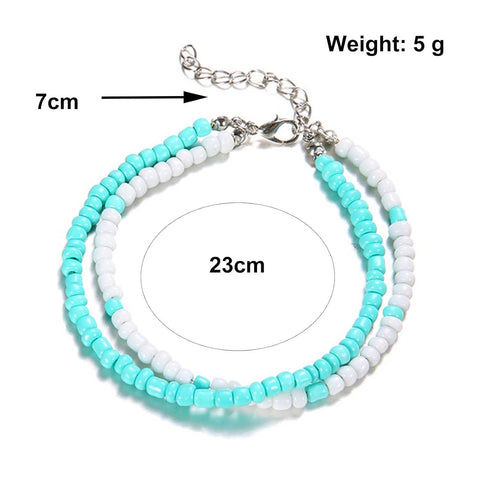 Boho Turquoise Anklet Turquoise Ankle Beaded Bracelet Blue White Handmade Beaded Anklet Summer Beach Anklet Fashion Feet Chain Jewelry Gift for Wo...