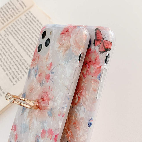 Qokey for iPhone Xs Max Case 6.5 inch,Clear Flower Design Cute Fashion for Women Girls with 360 Degree Rotating Ring Stand Holder Kickstand Soft T...