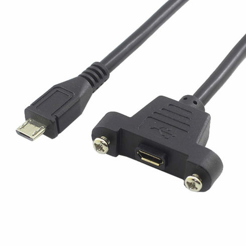 Micro USB Male to Micro USB Female Extension Panel Mount Type Cable with Screws, Data+Charge,Black 50CM/1.6FT...