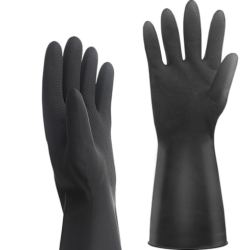 Thick Rubber Cleaning Gloves - 1 Pair Black Rubber Gloves for Dishwashing Large, Non-Slip Kitchen Gloves for Washing Dishes, Reusable Cleaning Glo...
