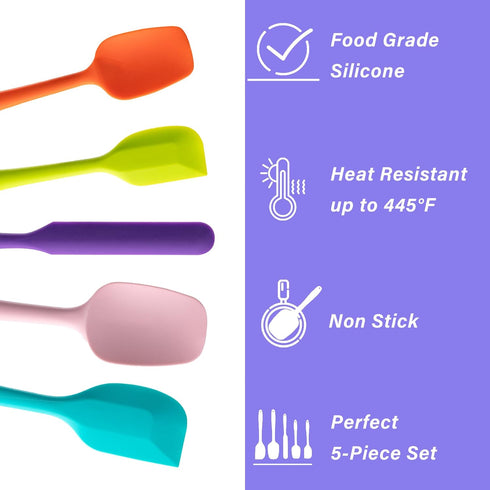 Silicone Spatula Set, 5 Piece Food Grade Rubber Spatulas for Baking, Cooking, and Mixing High Heat Resistant Non Stick Dishwasher Safe BPA-Free (M...