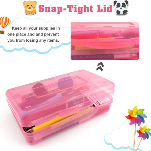 Pencil Box, Large Capacity Clear Pencil Case, 1 Pack Hard Pencil Case, Clear Crayon Box with Snap-tight Lid Stackable Design, Plastic Storage Box ...