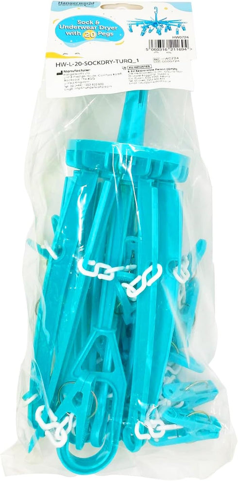 HANGERWORLD 20 Clip Hanging Laundry Drying Rack for Socks, Underwear and Baby Clothes...