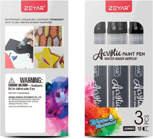ZEYAR Jumbo Paint Marker Pens, Water Based Acrylic, 15mm Felt Tip, Waterproof and Permanent Ink, Great on Plastic, Posters, Stone, Metal, Glass an...