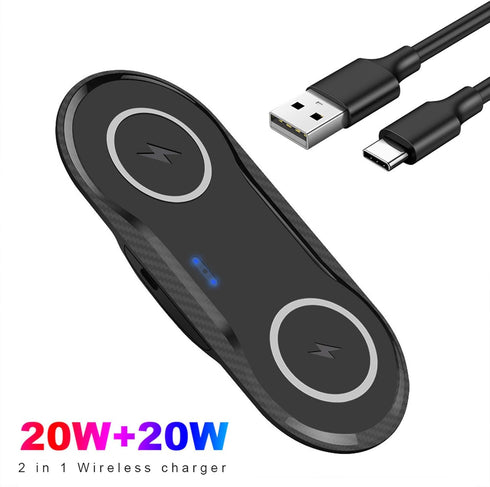 Wireless Charger, Dual 20W Wireless Charging Pad for Samsung Galaxy S24/S23/S22/S21/S20/S10/Note, Fast Charging Pad for Apple iPhone 15/14/13/12/1...