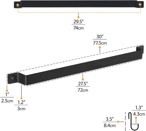 Wallniture Casto 30" Gourmet Kitchen Rail with 15 S Hooks for Hanging Kitchen Utensils Set and Cookware, Iron, Frosty Black...