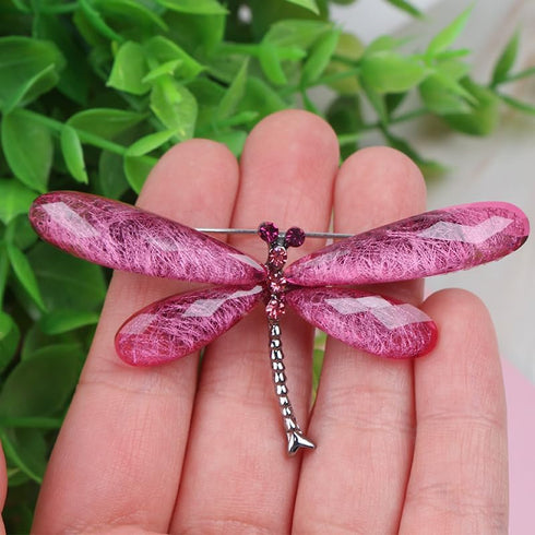 3Pcs Color Dragonfly Brooch Creative Bag Sweater Pin Brooches Insect Gift Dark green Rose red Gray white...