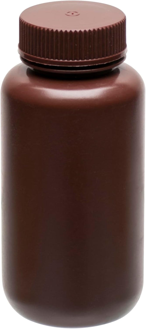 EISCO Reagent Bottle, Amber, 250mL - Wide Mouth with Screw Cap - HDPE Labs...