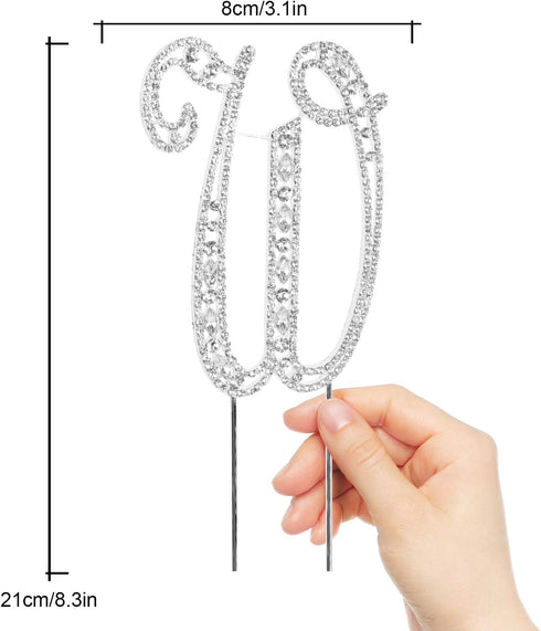 Letter W Cake Topper Rhinestone Crystal Silver Letter for Wedding or Anniversary Birthday Party Decoration Supplies...