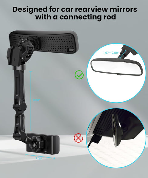 Rear View Mirror Phone Holder, Rearview Mirror Phone Holder for Car, Rotatable and Retractable Car Phone Holder Mount, Car Truck Essentials Access...