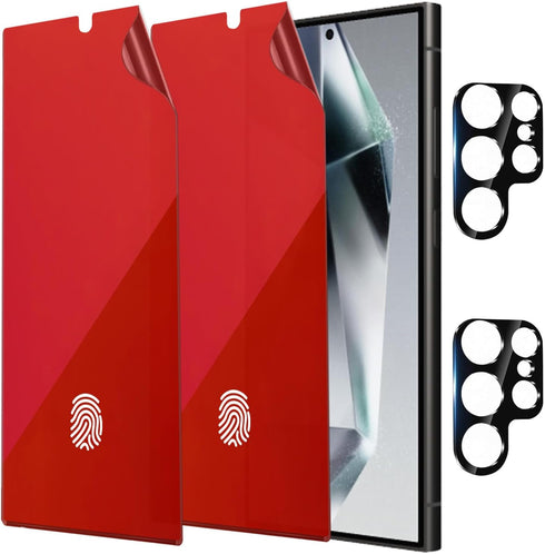 2 Pack Anti-Blue Privacy Screen Protector for Samsung Galaxy S24 Ultra Anti-Spy Soft Red Film Support Finger Unlock 6.8 inch + 2 Pack Camera Lens ...