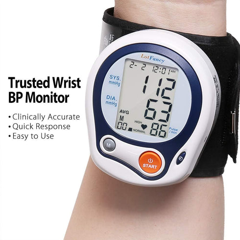 LotFancy Wrist Blood Pressure Monitor, Wrist BP Cuff (5”-8”), 60 Reading Memory, Automatic Digital Blood Pressure Machine, Home BP Gauge for Irreg...