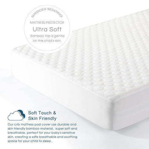 GRSSDER Waterproof Crib Mattress Protector, Extra Soft and Breathable Crib Sheets for Boys and Girls, Extra Thick Toddler Mattress Pad Cover 52 x ...