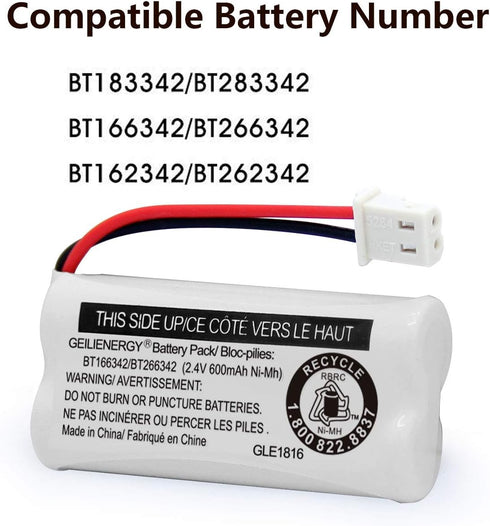 GEILIENERGY BT162342 BT262342 Battery Compatible with BT183342 BT283342 BT166342 BT266342 VTech CS6114 CS6419 CS6719 at&T EL52300 CL80111 Cordless...