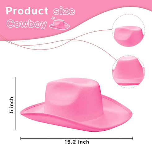 MEMOVAN Pink Cowgirl Hat for Women Girls Western Cowboy Cowgirls Hats Felt Cowboy Hat Retro Wide Brim Western Hat for Disco Cowgirl Cosplay Bachel...