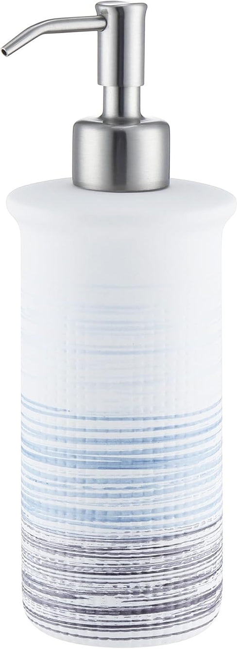 Ceramic Soap Dispenser Blue for Bathroom Kitchen Countertop, Blue and White Hand Soap Dispenser 10oz Bottle Refillable with 304 Stainless Steel Pu...