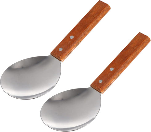 2Pcs Japanese Rice Spatula Versatile Non Stick Serving Spoon with Wood Handle Tofu Scoop Spoon for Home Kitchen Large...
