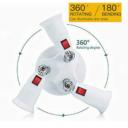 CLWHJ-360 Degrees Adjustable 3 in 1 E26/E27 Splitter Socket Adapter. E26/E27 Standard LED Bulbs 360 Degrees Adjustable 180 Degree Bendable Max Wat...
