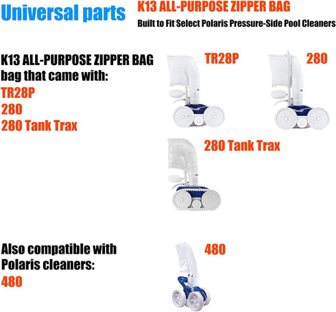 Flowerbeauty 280 480 Pool Cleaner Bags Fit K13/k14/K16/TR28P/280/280 Tank Trax/480 Pool Cleaner, All Purpose Bags (280 480 Bags-3 Pack)...