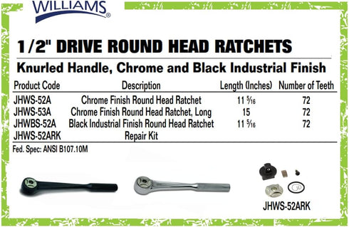 Williams JHWS-52ARK Ratchet Repair Kit for 1/2-Inch Drive Round Head Ratchets...