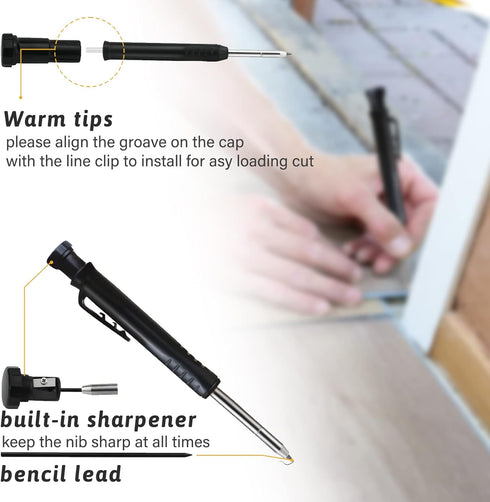 Multi-function Scribing Tool, Construction Carpenter Pencil, Multifunctional Pencil- Aluminum Alloy Scribe Tool with Deep Hole Pencil, DIY Woodwor...