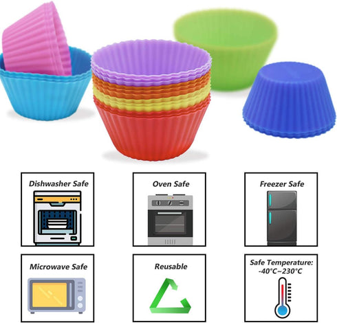 24 Pack Silicone Baking Cups Reusable Muffin Liners Non-Stick Cup Cake Molds Set Cupcake Silicone Liner Standard Size Silicone Cupcake Holder Reus...