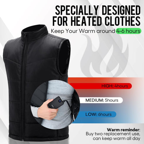 5V 2A Heated Vest Battery Pack, Pocket Size 10000mAh Heated Jacket Power Bank, LCD Display Portable Charger for Heated Coat,Heated Pants,Heated Cl...