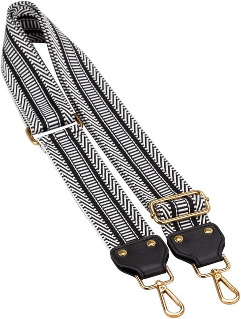 Adjustable Replacement Crossbody Strap Purse Guitar Style Jacquard Woven Embroidered Handbag Straps (Black White)...